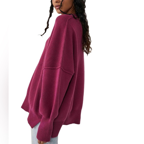 SOLD- FREE PEOPLE Easy Street Oversized Dreamy Mulberry Sweater Burgundy Knit - Picture 3 of 4
